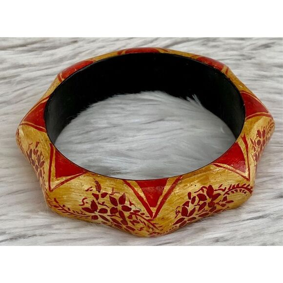 Vintage 5 PC Set Wooden Hand Painted Boho Bangles  From India - Picture 3 of 13